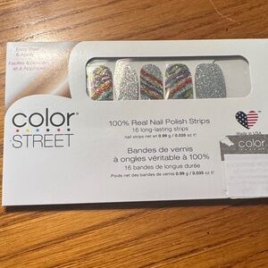 Color Street Glittering Silver and Vibrant Rainbow Nail Strips